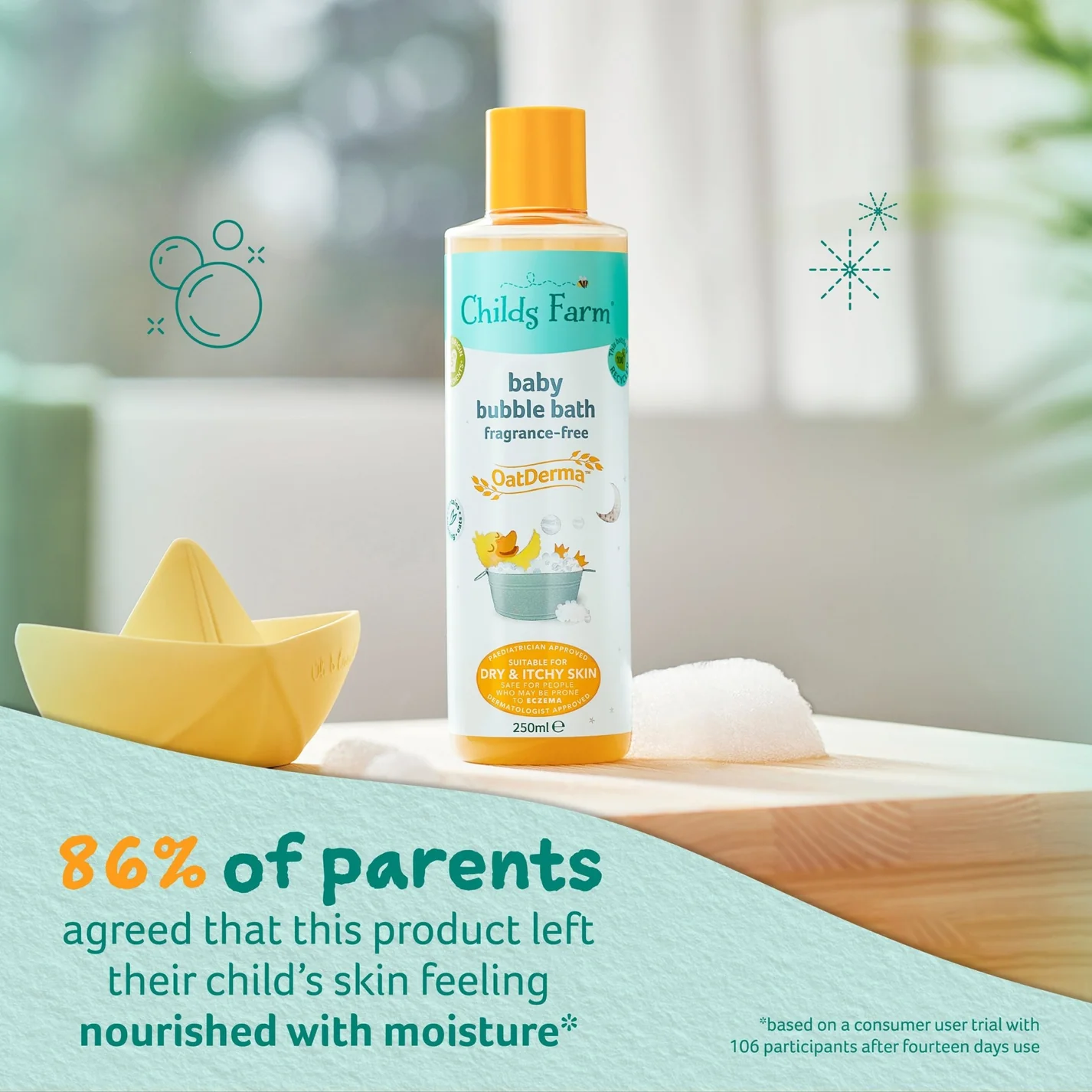 Childs Farm Baby OatDermaâ„¢ Bubble Bath, Fragrance-Free 250ml - Image 3